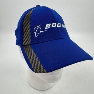 Boeing Hat Baseball Cap Embroidered Logo Carbon‎ Fiber Accent Blue NWOT